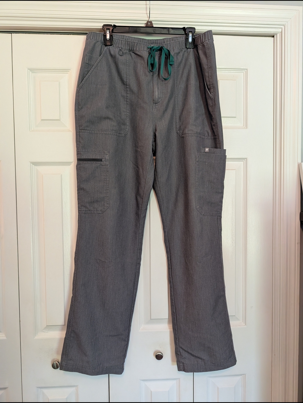 Figs Men's Gray Cargo Pants with Teal Drawstring